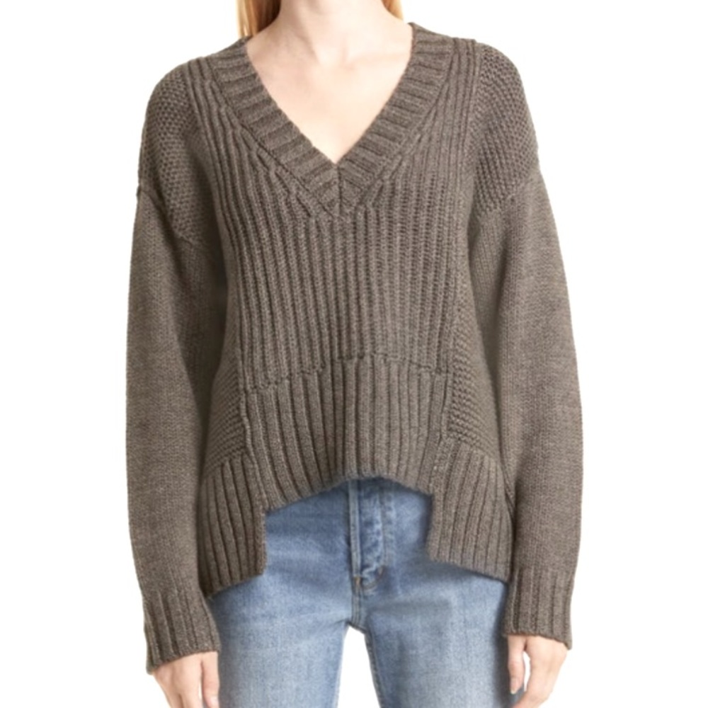 PISTOLA Drea Rib V-Neck Cotton Blend Sweater Size Small